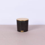 Large round black concrete box with gold leaf lid - Fastoun