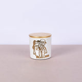 Large round white concrete box with graffiti in copper and gold leaf lid - Fastoun
