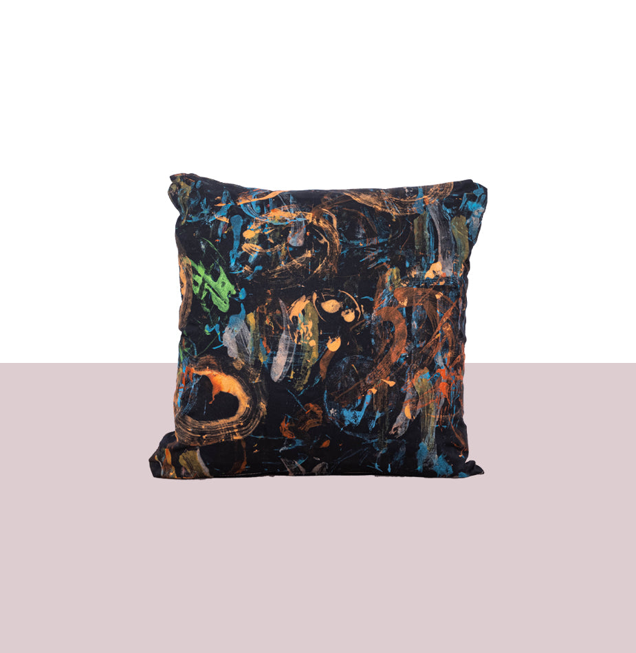 Square hand painted canvas cushion - Fastoun