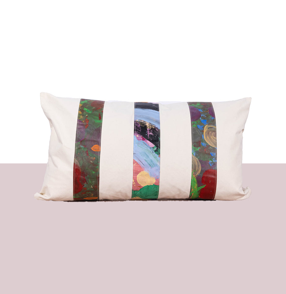 Large Hand painted striped canvas cushion - Fastoun