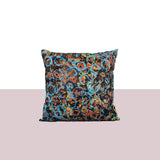 Square hand painted canvas cushion with blue rings - Fastoun