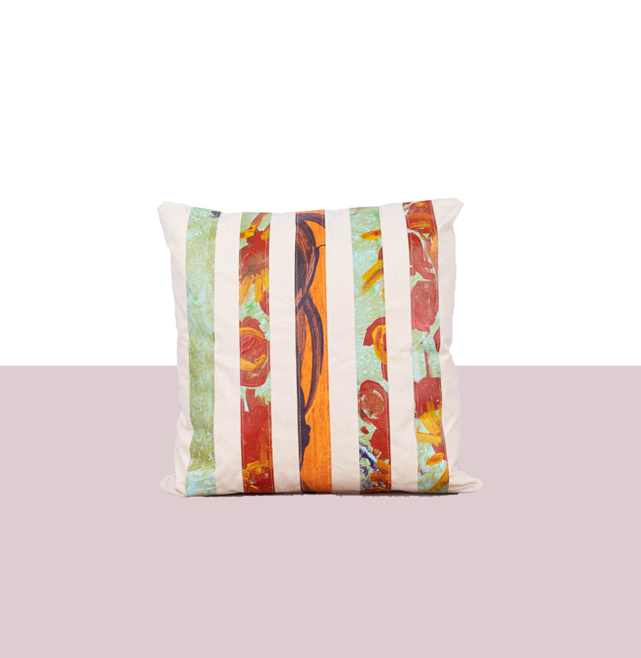 Square striped hand painted canvas cushion - Fastoun