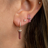 Pink Tourmaline Crystal & diamonds hanging earring