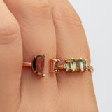 D shaped polished watermelon tourmaline and bicolor baguette ring