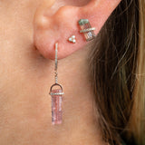 Pink tourmaline crystal & diamonds hanging earring