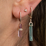 Pink Tourmaline Crystal from  with purple Sapphire earring