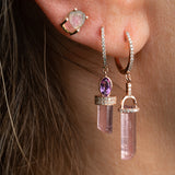 Pink Tourmaline Crystal from  with purple Sapphire earring