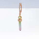 Watermelon tourmaline stone set in gold and diamond with green peridot stone - Small