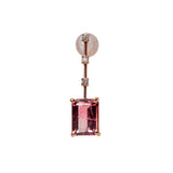 Stick earring with 3 diamonds and rectangle shape pink hue bicolor tourmaline