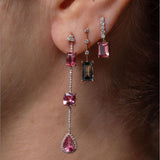 Short diamond stick with dangling rectangle bicolor pink tourmaline