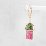 Suspended rough watermelon tourmaline crystal