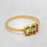 3 bi-color Watermelon Baguettes stone ring