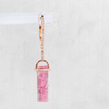 Pink tourmaline crystal & diamonds hanging earring