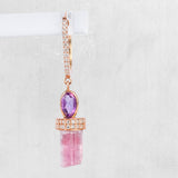 Pink Tourmaline Crystal from  with purple Sapphire earring