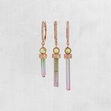 Watermelon tourmaline stone set in gold and diamond with green peridot stone - Large