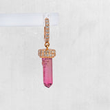 Pink Tourmaline Crystal & diamonds hanging earring