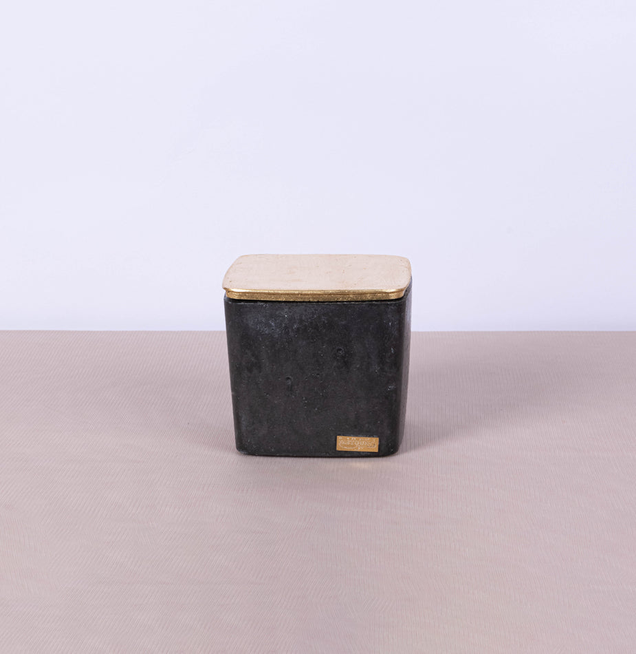 Large square black concrete box with gold leaf lid - Fastoun