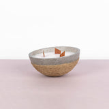 Large concrete bowl half covered with vegetal rope - Fastoun