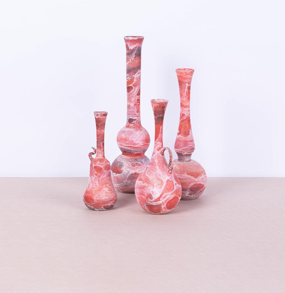 4 Pcs Red Featherlight handblown collection - Fastoun