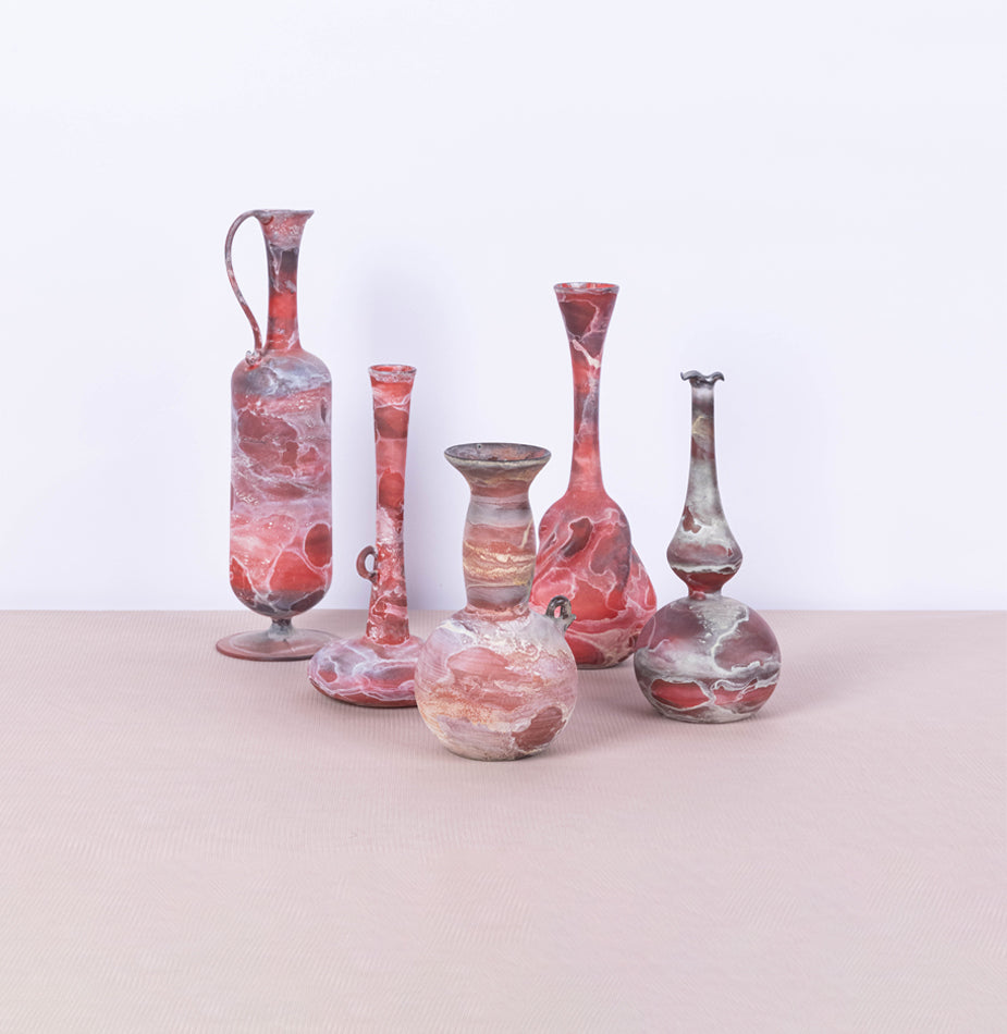 5 Pcs Desert Red Featherlight Handblown Glass Collection - Fastoun