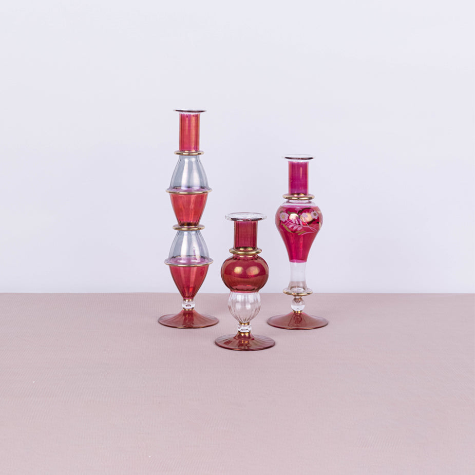 Red Embellished candle holder Set 2 - Fastoun