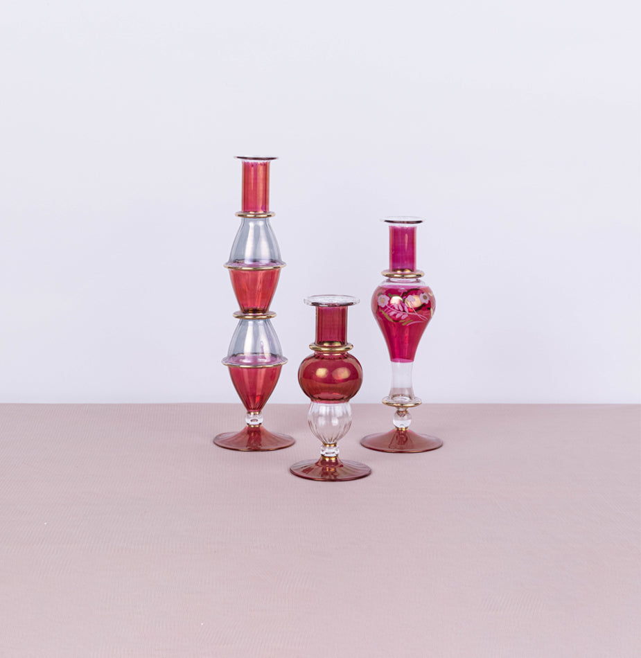 Red Embellished candle holder Set 2 - Fastoun