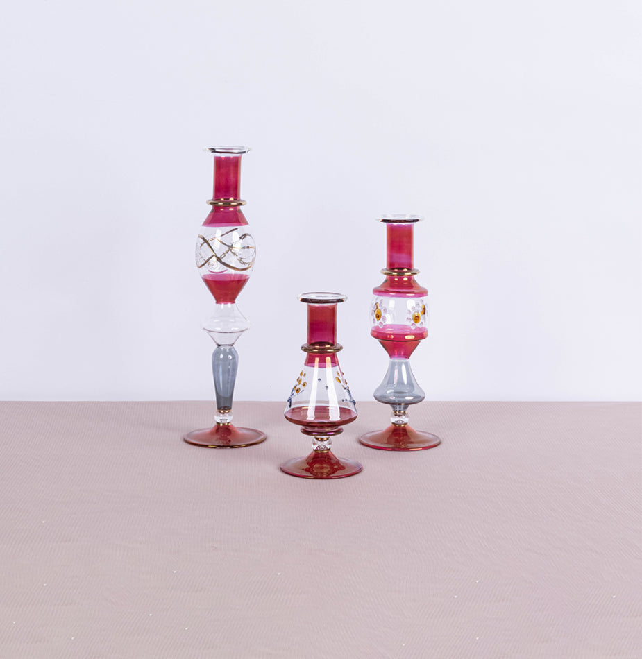 Red Embellished candle holder Set 3 - Fastoun
